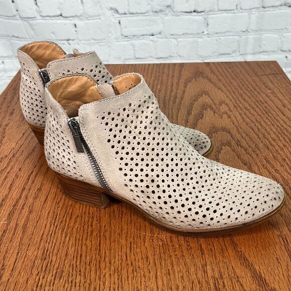 Lucky Brand Taupe Perforated Booties | Shoeties | Double Zip | Leather 7 - Picture 3 of 5